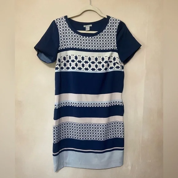 H&M EUC navy and pastel pink geometric short sleeve shift dress size 8 - Picture 2 of 4